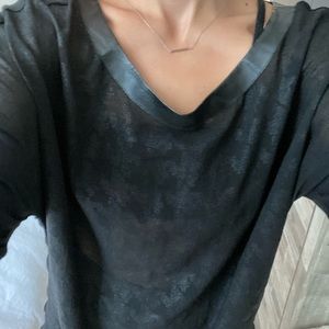 Trouve Black Houndstooth Leather Collar Top